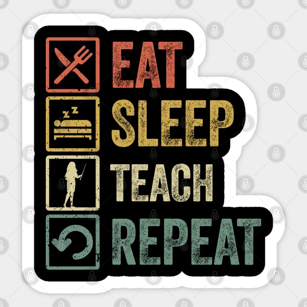 Funny eat sleep teach repeat retro vintage style Sticker by Lyume